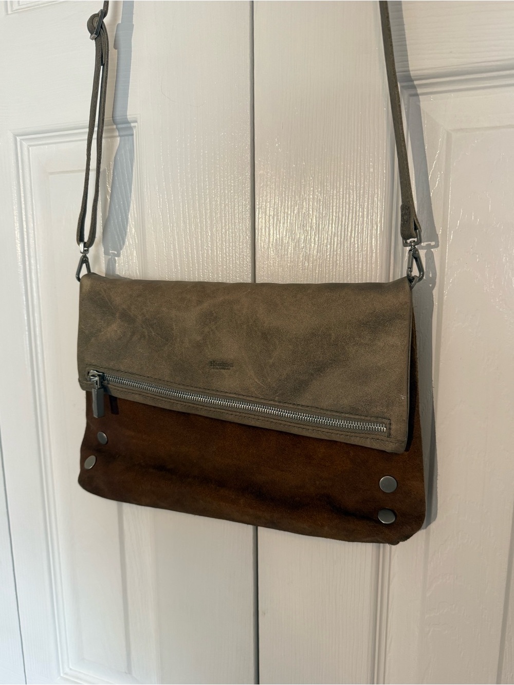Hammitt Grey and Brown Leather Crossbody Purse
